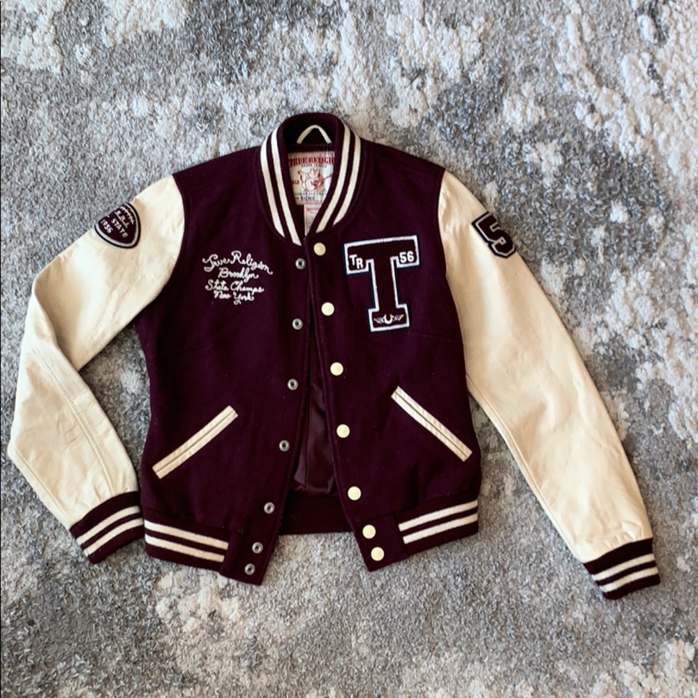 True Religion leather Varsity Jacket